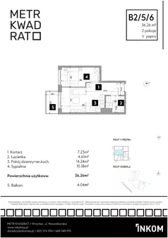 2 pokoje, mieszkanie 36,26 m², piętro 5, oferta nr B2/5/6, Metr Kwadrat II, Wrocław, Nowy Dwór, ul. Nowodworska 17B