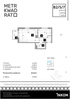 2 pokoje, mieszkanie 40,83 m², piętro 5, oferta nr B2/5/7, Metr Kwadrat II, Wrocław, Nowy Dwór, ul. Nowodworska 17B