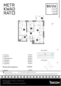 3 pokoje, mieszkanie 53,43 m², piętro 1, oferta nr B1/1/6, Metr Kwadrat II, Wrocław, Nowy Dwór, ul. Nowodworska 17B