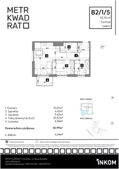 3 pokoje, mieszkanie 50,99 m², piętro 1, oferta nr B2/1/5, Metr Kwadrat II, Wrocław, Nowy Dwór, ul. Nowodworska 17B