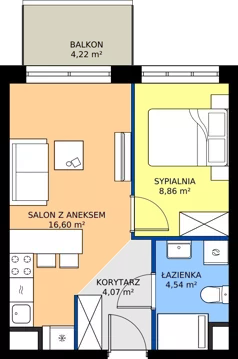 2 pokoje, mieszkanie 34,07 m², piętro 1, oferta nr B1/1/14, Metr Kwadrat II, Wrocław, Nowy Dwór, ul. Nowodworska 17B