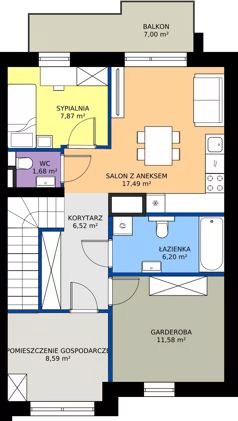 4 pokoje, mieszkanie 61,92 m², piętro 1, oferta nr 4B, Zielona Polna, Łańcut, ul. Polna 41
