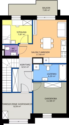 4 pokoje, mieszkanie 61,92 m², piętro 1, oferta nr 3B, Zielona Polna, Łańcut, ul. Polna 41