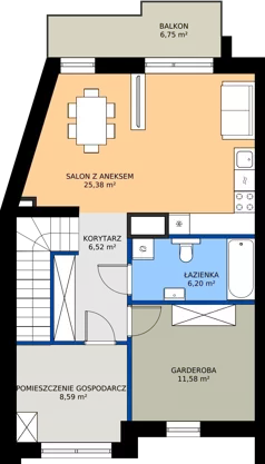 3 pokoje, mieszkanie 60,26 m², piętro 1, oferta nr 1B, Zielona Polna, Łańcut, ul. Polna 41