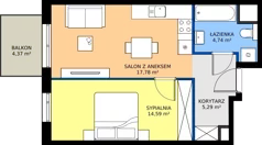 2 pokoje, mieszkanie 42,40 m², piętro 1, oferta nr A13, Strada Wybickiego, Kraków, Krowodrza, ul. Wybickiego 6A/6B