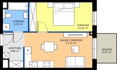 2 pokoje, mieszkanie 40,83 m², piętro 1, oferta nr A15, Strada Wybickiego, Kraków, Krowodrza, ul. Wybickiego 6A/6B