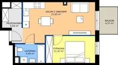 2 pokoje, mieszkanie 42,47 m², piętro 1, oferta nr A14, Strada Wybickiego, Kraków, Krowodrza, ul. Wybickiego 6A/6B