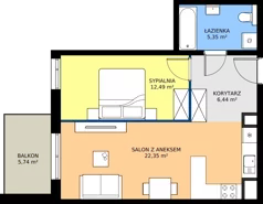 2 pokoje, mieszkanie 46,63 m², piętro 5, oferta nr B108, Strada Wybickiego, Kraków, Krowodrza, ul. Wybickiego 6A/6B