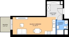 1 pokój, mieszkanie 32,59 m², piętro 4, oferta nr B25, Strada Wybickiego, Kraków, Krowodrza, ul. Wybickiego 6A/6B