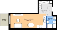 1 pokój, mieszkanie 32,59 m², piętro 1, oferta nr B7, Strada Wybickiego, Kraków, Krowodrza, ul. Wybickiego 6A/6B