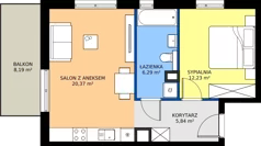 2 pokoje, mieszkanie 44,73 m², piętro 1, oferta nr B79, Strada Wybickiego, Kraków, Krowodrza, ul. Wybickiego 6A/6B