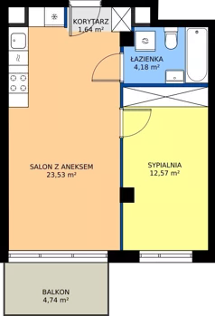 2 pokoje, mieszkanie 41,92 m², piętro 1, oferta nr A.K1.06, Porto Żerań, Warszawa, Białołęka, Żerań, ul. Myśliborska