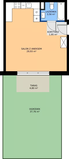 1 pokój, mieszkanie 35,44 m², parter, oferta nr A.K2.35, Porto Żerań, Warszawa, Białołęka, Żerań, ul. Myśliborska