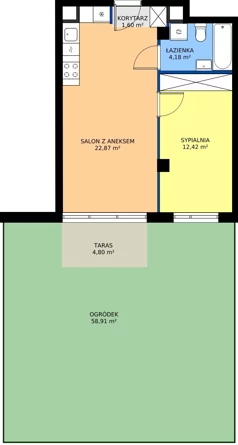 2 pokoje, mieszkanie 41,07 m², parter, oferta nr A.K1.01, Porto Żerań, Warszawa, Białołęka, Żerań, ul. Myśliborska