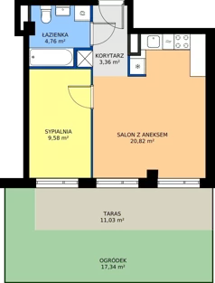 2 pokoje, mieszkanie 38,52 m², parter, oferta nr B.K1.03, Porto Żerań, Warszawa, Białołęka, Żerań, ul. Myśliborska