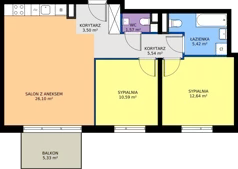 3 pokoje, mieszkanie 65,91 m², piętro 5, oferta nr B.K2.56, Porto Żerań, Warszawa, Białołęka, Żerań, ul. Myśliborska