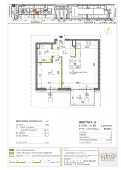 2 pokoje, mieszkanie 45,80 m², piętro 5, oferta nr A.K2.56, Porto Żerań, Warszawa, Białołęka, Żerań, ul. Myśliborska