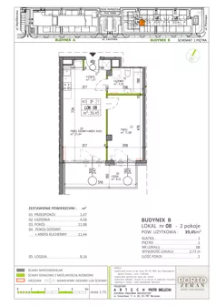 2 pokoje, mieszkanie 39,45 m², piętro 1, oferta nr B.K1.08, Porto Żerań, Warszawa, Białołęka, Żerań, ul. Myśliborska