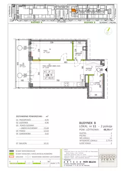 2 pokoje, mieszkanie 48,95 m², piętro 1, oferta nr B.K1.11, Porto Żerań, Warszawa, Białołęka, Żerań, ul. Myśliborska