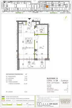 2 pokoje, mieszkanie 39,45 m², piętro 2, oferta nr B.K1.14, Porto Żerań, Warszawa, Białołęka, Żerań, ul. Myśliborska