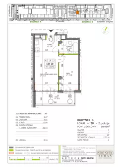 2 pokoje, mieszkanie 39,45 m², piętro 3, oferta nr B.K1.20, Porto Żerań, Warszawa, Białołęka, Żerań, ul. Myśliborska