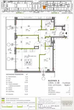 4 pokoje, mieszkanie 70,62 m², piętro 3, oferta nr B.K1.22, Porto Żerań, Warszawa, Białołęka, Żerań, ul. Myśliborska