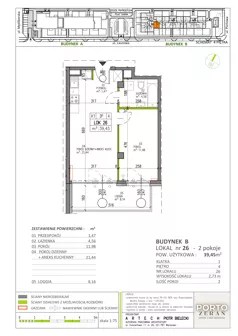 2 pokoje, mieszkanie 39,45 m², piętro 4, oferta nr B.K1.26, Porto Żerań, Warszawa, Białołęka, Żerań, ul. Myśliborska