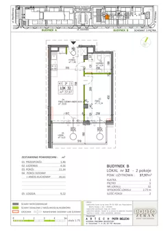 2 pokoje, mieszkanie 37,97 m², piętro 5, oferta nr B.K1.32, Porto Żerań, Warszawa, Białołęka, Żerań, ul. Myśliborska