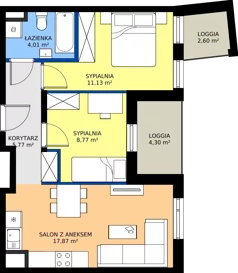 3 pokoje, mieszkanie 47,55 m², piętro 2, oferta nr 34, KSA Klonowa, Kielce, Szydłówek, ul. Klonowa 69