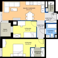3 pokoje, mieszkanie 59,46 m², piętro 1, oferta nr 6, KSA Klonowa, Kielce, Szydłówek, ul. Klonowa 69