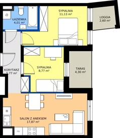 3 pokoje, mieszkanie 47,55 m², piętro 1, oferta nr 28, KSA Klonowa, Kielce, Szydłówek, ul. Klonowa 69