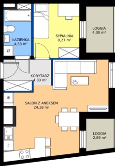 2 pokoje, mieszkanie 41,56 m², piętro 3, oferta nr 41, KSA Klonowa, Kielce, Szydłówek, ul. Klonowa 69