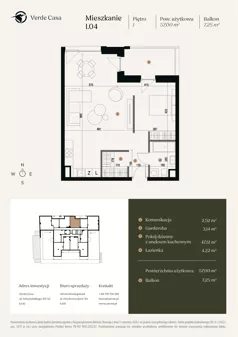 1 pokój, mieszkanie 57,00 m², piętro 1, oferta nr 1.04., Verde Casa, Łódź, Górna, ul. Felszczyńskiego 30