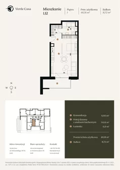 1 pokój, mieszkanie 46,91 m², piętro 1, oferta nr 1.12., Verde Casa, Łódź, Górna, ul. Felszczyńskiego 30