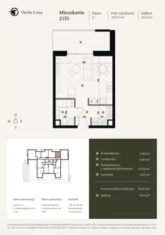 1 pokój, mieszkanie 35,03 m², piętro 2, oferta nr 2.05., Verde Casa, Łódź, Górna, ul. Felszczyńskiego 30