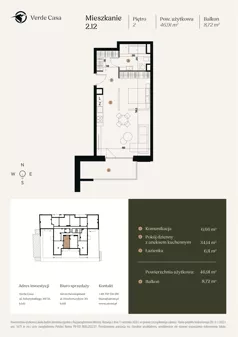 1 pokój, mieszkanie 46,91 m², piętro 2, oferta nr 2.12., Verde Casa, Łódź, Górna, ul. Felszczyńskiego 30