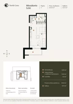 1 pokój, mieszkanie 46,91 m², piętro 5, oferta nr 5.06., Verde Casa, Łódź, Górna, ul. Felszczyńskiego 30