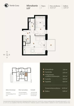 2 pokoje, mieszkanie 43,55 m², piętro 1, oferta nr 1.07., Verde Casa, Łódź, Górna, ul. Felszczyńskiego 30