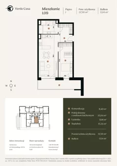 2 pokoje, mieszkanie 57,36 m², piętro 1, oferta nr 1.09., Verde Casa, Łódź, Górna, ul. Felszczyńskiego 30