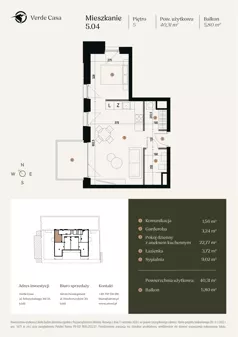 2 pokoje, mieszkanie 40,31 m², piętro 5, oferta nr 5.04., Verde Casa, Łódź, Górna, ul. Felszczyńskiego 30