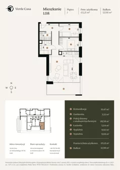 3 pokoje, mieszkanie 65,21 m², piętro 1, oferta nr 1.08., Verde Casa, Łódź, Górna, ul. Felszczyńskiego 30