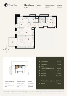 3 pokoje, mieszkanie 69,93 m², piętro 4, oferta nr 4.04., Verde Casa, Łódź, Górna, ul. Felszczyńskiego 30