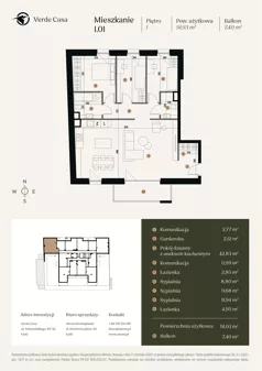 4 pokoje, mieszkanie 91,93 m², piętro 1, oferta nr 1.01., Verde Casa, Łódź, Górna, ul. Felszczyńskiego 30