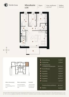 4 pokoje, mieszkanie 81,34 m², piętro 1, oferta nr 1.06., Verde Casa, Łódź, Górna, ul. Felszczyńskiego 30