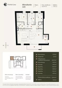 4 pokoje, mieszkanie 92,00 m², piętro 3, oferta nr 3.01., Verde Casa, Łódź, Górna, ul. Felszczyńskiego 30