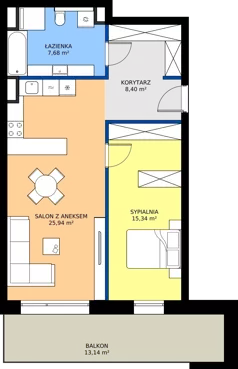 2 pokoje, mieszkanie 57,36 m², piętro 1, oferta nr 1.09., Verde Casa, Łódź, Górna, ul. Felszczyńskiego 30