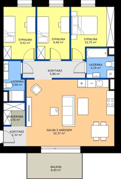 4 pokoje, mieszkanie 81,34 m², piętro 1, oferta nr 1.06., Verde Casa, Łódź, Górna, ul. Felszczyńskiego 30