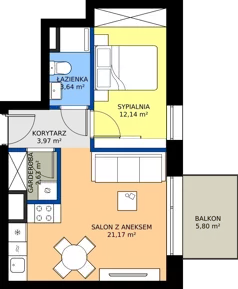 2 pokoje, mieszkanie 43,55 m², piętro 2, oferta nr 2.07., Verde Casa, Łódź, Górna, ul. Felszczyńskiego 30