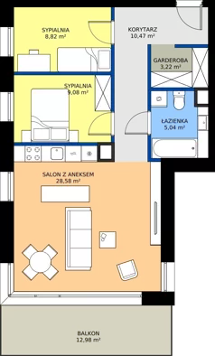 3 pokoje, mieszkanie 65,21 m², piętro 2, oferta nr 2.11., Verde Casa, Łódź, Górna, ul. Felszczyńskiego 30
