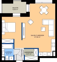 1 pokój, mieszkanie 58,07 m², piętro 1, oferta nr 1.03., Verde Casa, Łódź, Górna, ul. Felszczyńskiego 30